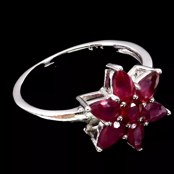 NEW 925 Sterling Silver Ring Pear Ruby 5x3mm Flower Gemstone US Size 8.5 UV - Picture 3 of 9